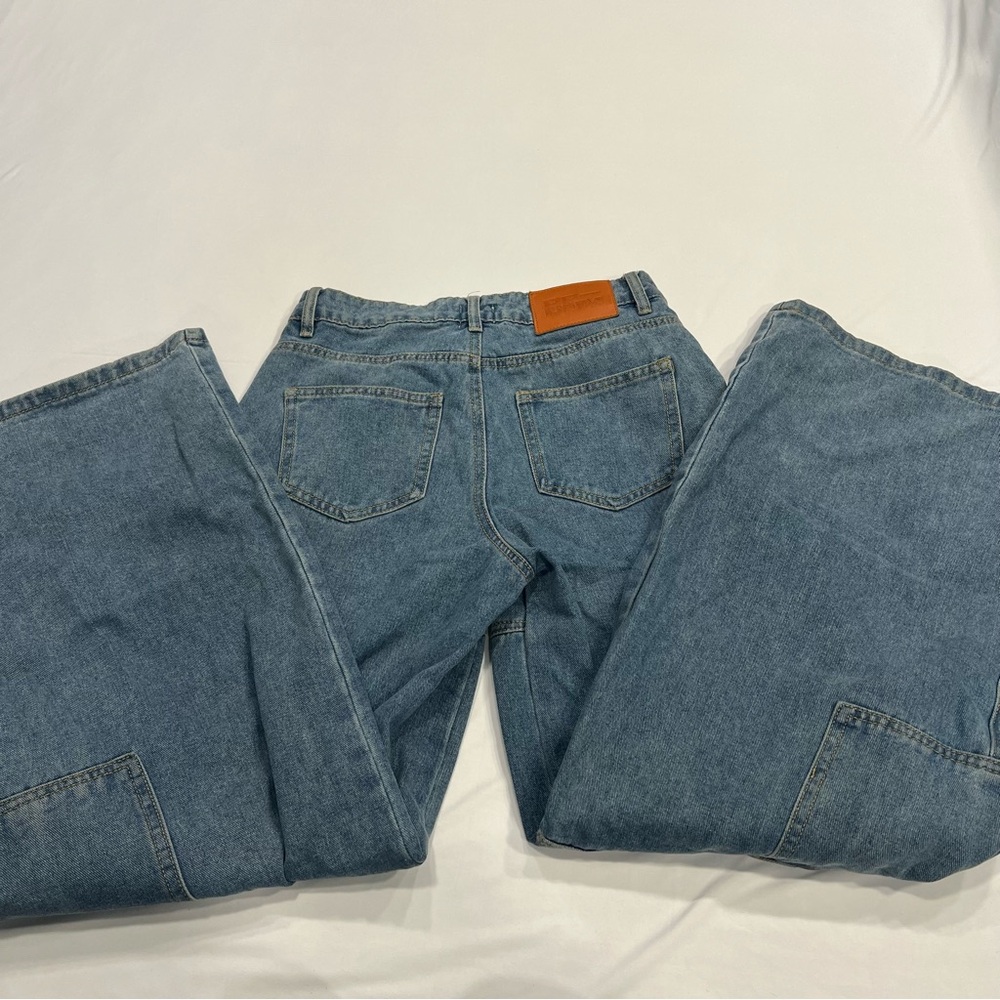 Princess Polly Wide Leg Cargo Jeans US 2 High Rise Light Wash Denim - Picture 7 of 10